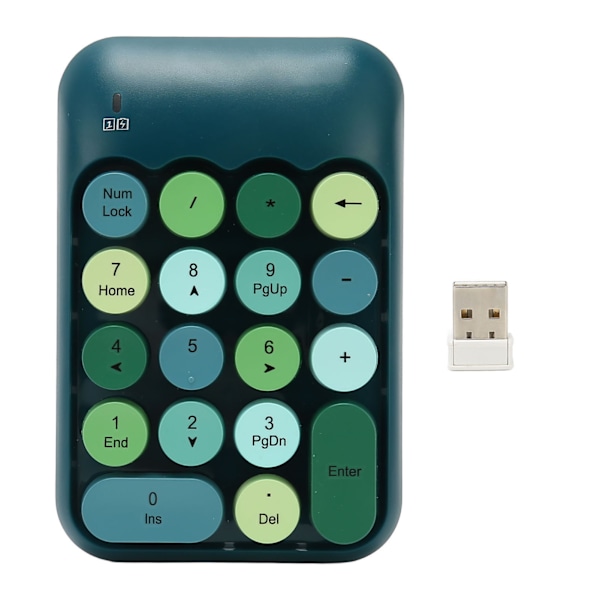 2.4 GHz:n langaton numeronäppäimistö 18 näppäintä Retroväriset pyöreät näppäinhatut Mini-numeronäppäimistö USB-vastaanottimella kannettavalle tietokoneelle Tummanvihreä väri