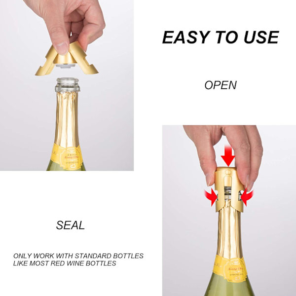 Champagne Stoppere i Rustfritt Stål, Svart Forseglingsstopper for