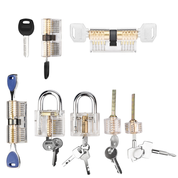 7-pack Akryl Multi-typ Lås Transparent Hänglås med Träning Lås Praktiskt Set