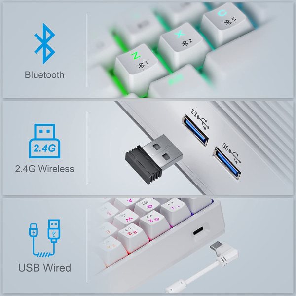 Bluetooth/2.4G/USB 60% Mekanisk Gaming Tastatur RGB Hotswappable PBT Keycaps Trådløst/Kablet Tastatur til Windows PC Gamer