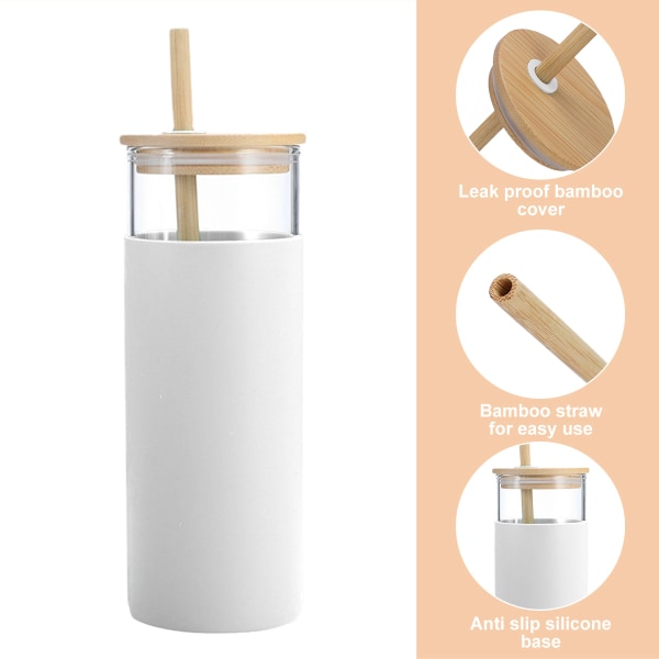 2 glass tumbler glass vannflaske halm silikon beskyttelsesdeksel bambus deksel, BPA-fri.