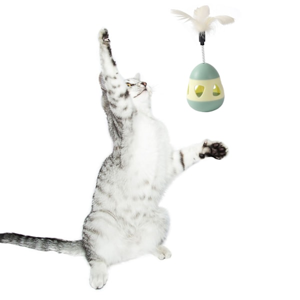 Kattgodis Dispenser Leksak med Fjäder Interaktiv Förhindra Tippning Katt Långsam Matare Pusselboll Gul Grön