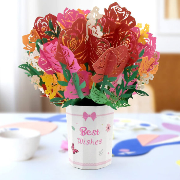 Blombukett pop up-kort - 3D-blomsterkort, mors dag