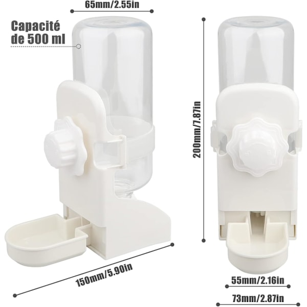 Hengende automatisk drikkefontene for små dyr - hvit - 500 ml