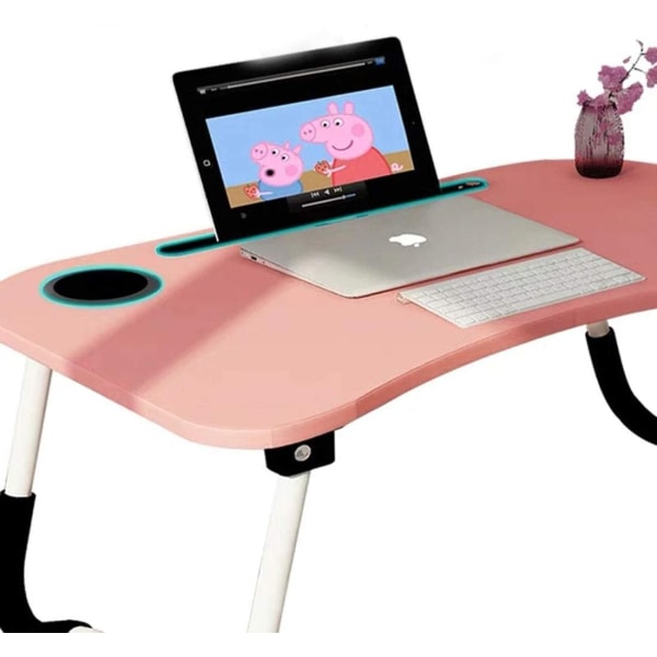 Sängbord för bärbar dator, för serveringsbricka, anteckningsbokställ, läsbord Pink