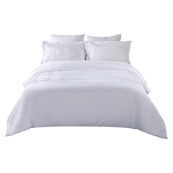 3-delat Set Modern Stil Rynkad Polyester Sängkläder Kuddfodral Täcke (Vit Queen)