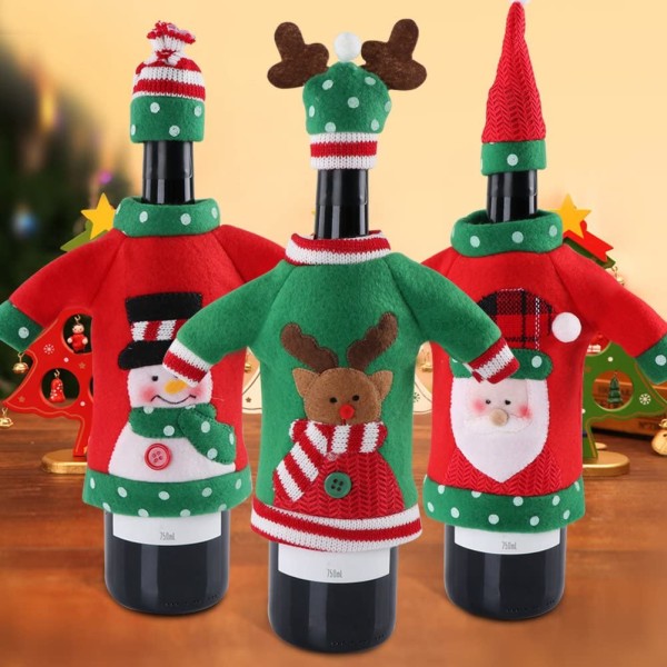 PartyTalk 3pcs Ugly Sweater Christmas Wine Bottle Covers, Holida