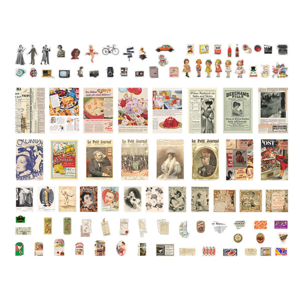 200 stk Vintage Scrapbooking DIY Stickers Pack, Retro Decor
