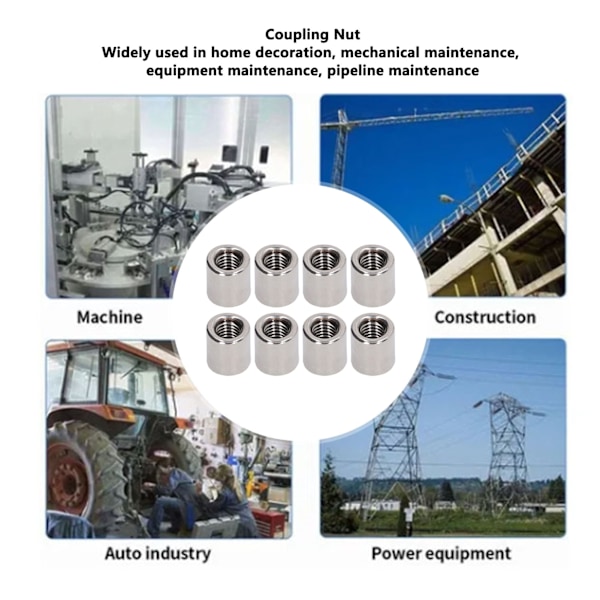 50 stk. Koblingsmøtrik Rundstangforbindelse 304 Rustfrit Stål Hun-gevind M6x1.0 10 L11mm