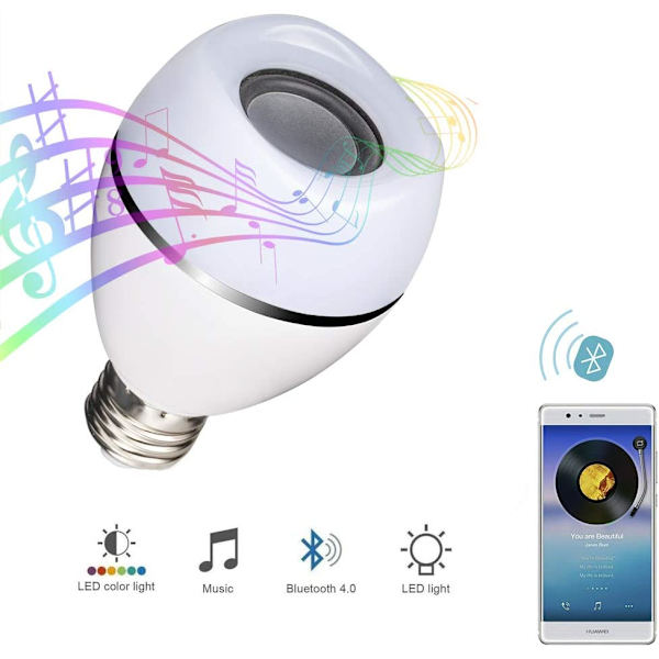 LED Smart Bulb Bluetooth-högtalare Musik Synkroniserad Färgförändrande Ljus Trådlös Fjärrkontroll Glödlampa $ LED Smart Music Bulb Stereohögtalare med