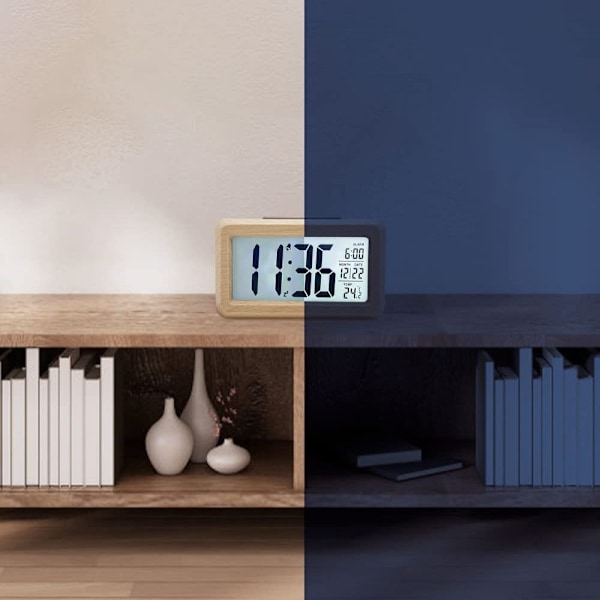 Digital väckarklocka, digital väckarklocka i trä med sensor