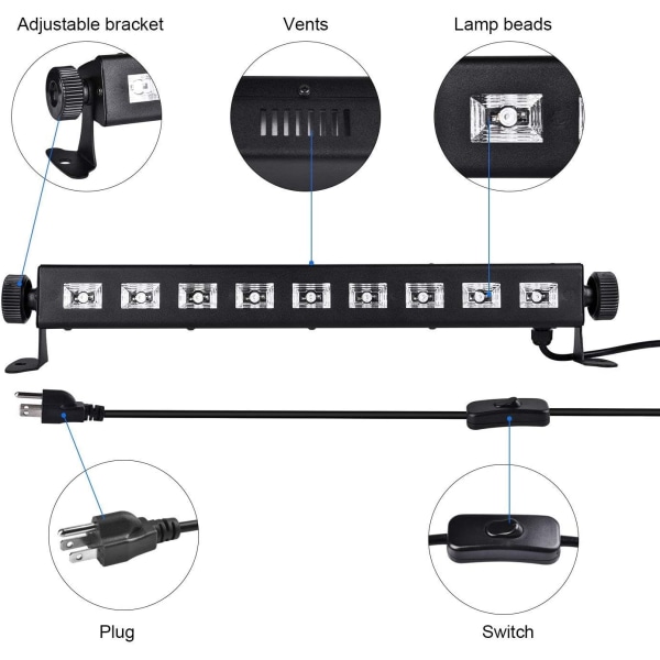 9 LED svart ljus, 27W LED UV Bar Glow In The Dark Party Supplie