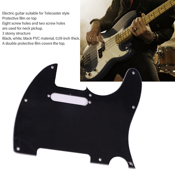 Gitar Pickguard 3-lags PVC, Riperbeskyttelse, Dekorativ Elektrisk Gitarbeskyttelsesplate for Telecaster-stil