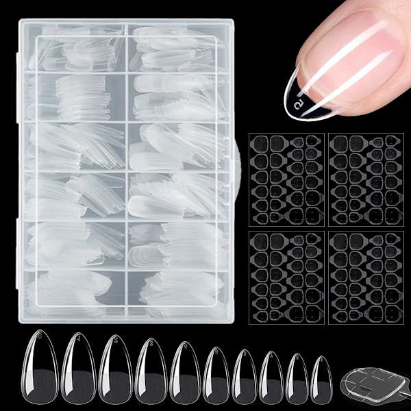 Mandelformade korta nagelspetsar - Spetsar för gelnaglar, fullständiga nagelspetsar, förformade halvmatta spetsar naglar gelé nagelspetsar - 360 stycken 10 storlekar, 4 stycken naglar