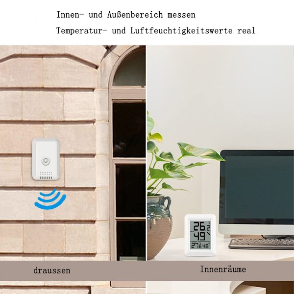 Sisälämpömittari, kosteusmittari lämpömittari ulkoanturilla, huonelämpömittari, langaton lämpömittari suurella LCD-näytöllä, ℃/℉-kytkin, ihanteellinen