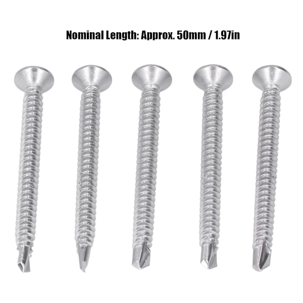 200 stk Selvborrende Skruer Korsforsenket Hode 410 Rustfritt Stål 50mm Nominell Lengde M4.2-18