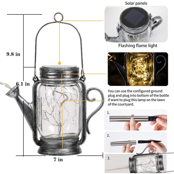 Solar Mason jar Light Lantern，Mason Jar Watering can Lantern,45
