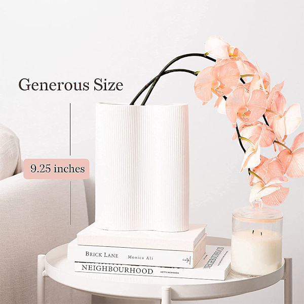 Vit Vas. 9” Hög Vas för Blommor. Vit Keramik Vas för