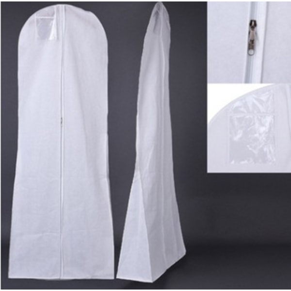 Hvid farve ikke-vævet anti-støv brudekjole Beklædningstaske Skærmbeskyttercover med gennemsigtig lynlåslomme