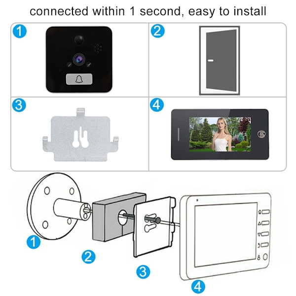 4,3 tommer 960P WiFi Trådløs Digital Dørkikkert IR Dørklokke Video Intercom Monitor