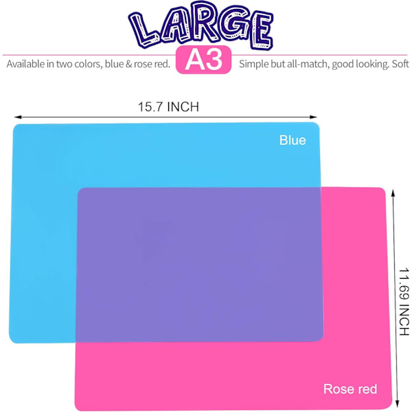 2 kpl 15,7" x 11,7" iso silikoniarkki askarteluun korujen valumuottien matto, korkealuokkainen silikonialusmatto, monikäyttöinen matto, tarttumaton ja liukumaton