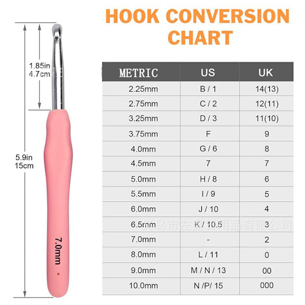 14 storlekar virknålsset, 2 mm (B) - 10 mm (N) ergonomisk virkning