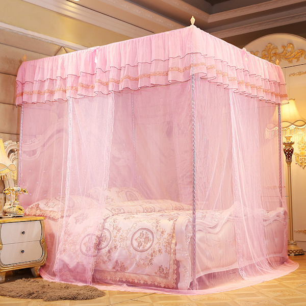 Luksus Princess Tre Side Åbninger Post Seng Gardin Baldakin Netting Myggenet Sengetøj (L)