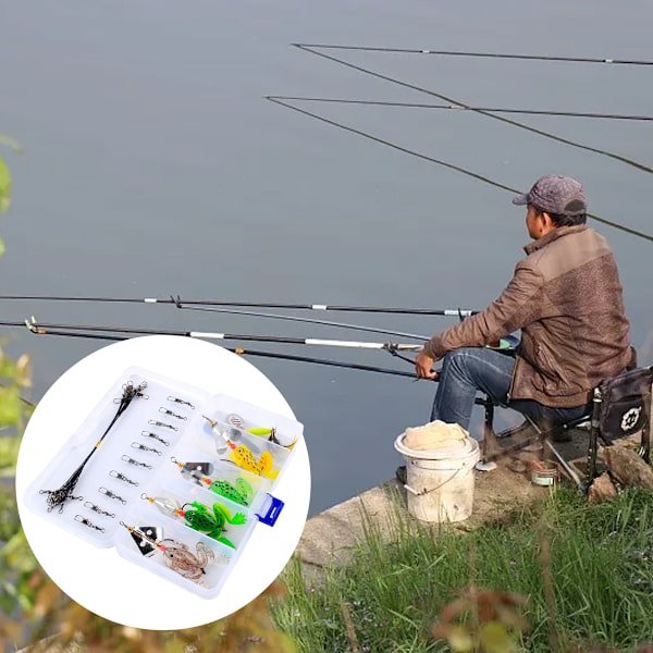 26 stk Fiskekroker Roterende Sekvens Froskelokke Agner Anti-Bittsnor Koblinger Fiskeutstyr Tilbehørsett
