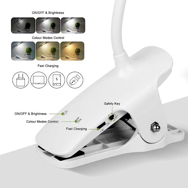 Semlos Leselampe, Drahtlose Klemmlampe, Klemmleuchte Wiederaufla white