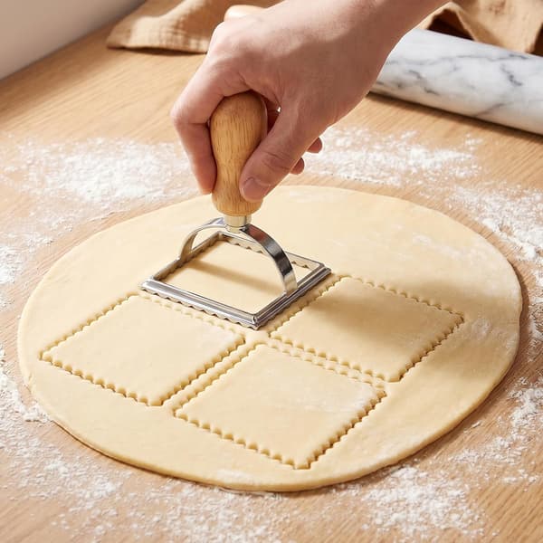 Stainless Steel Cookie Stamps with Wooden Handle, Custom Embossed Biscuit Stamp for Baking, Durable Cookie Decorating Tools (Large Square)