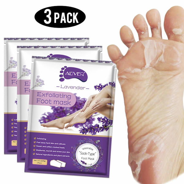 Fotpeeling Mask 3-pack, Exfoliator Peeling Off Förhårdnader Död Hud Callus Remover, Baby Mjuk Len Hud Fötter-Män Kvinnor (Lavendel)