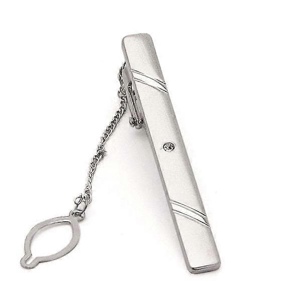 Slipsnål / Slipsclips i silver med linjer och \"diamant\" Silver[TT]