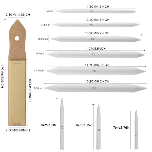 14PCS Blending Stumps Tortillions Kits Art Blending Stumps med Sandpapper