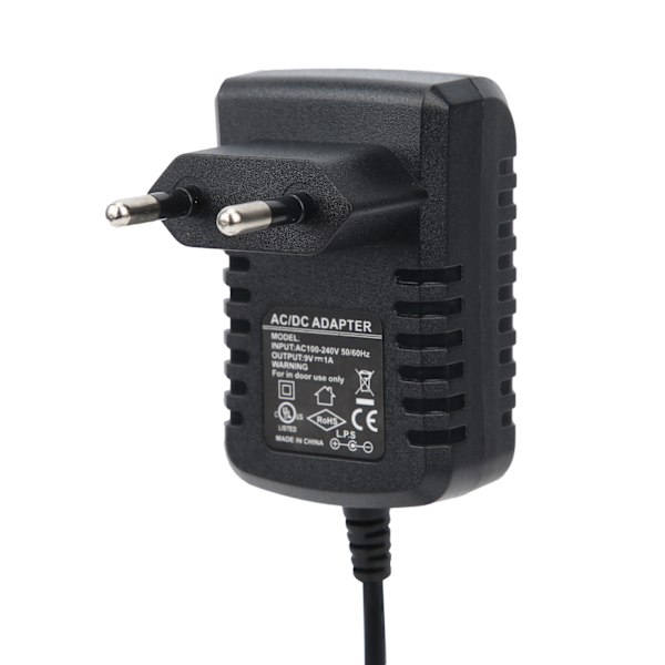 Effektpedal Strömadapter 9V 1A för Elektrisk Gitarr Orgel Keyboard Förstärkare 100‑240VEU-kontakt