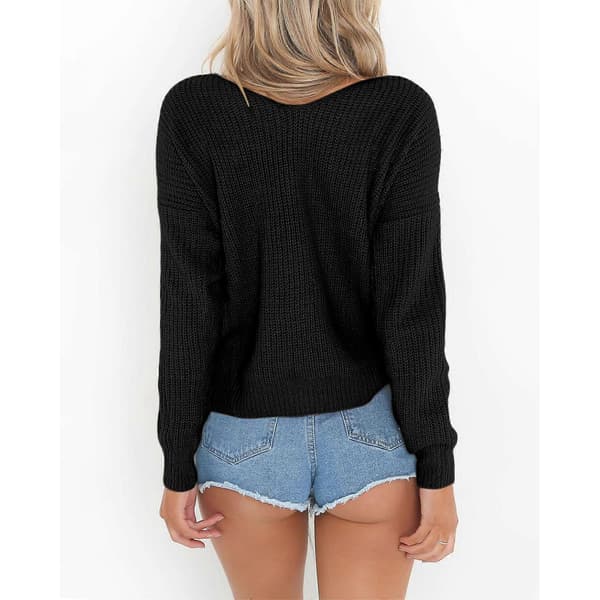 Dame Casual Crossback Rygløs Lang Flagermusærme Løs Strikket Pullover Grå M Gray M