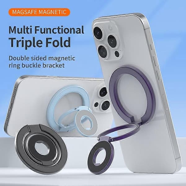 MagSafe dobbeltsidig magnetisk telefonholder sammenleggbart stativ grep feste for iPhone Silver