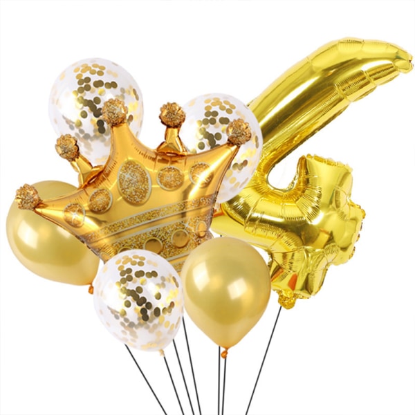 Syntymäpäiväkoristeet - Gold Number Balloon ja Crown Balloon,
