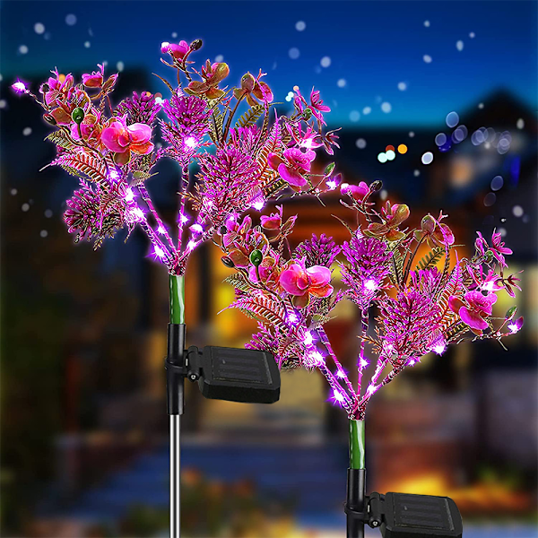 Solar Lights Outdoor Garden Decorative, 2 Pack Solar Powered Phalaenopsis Flowers Lights Design