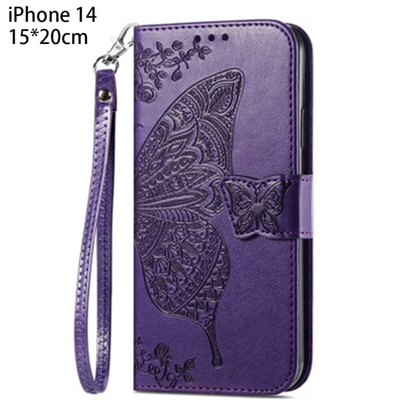 PU Läder Stativ Korthållare Strap Flip Cover för iPhone 14