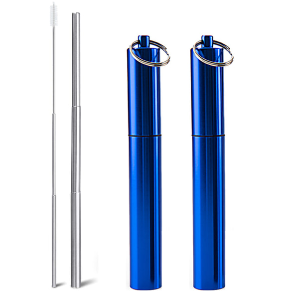 2 Pack Reusable Metal Straws Collapsible Stainless Steel