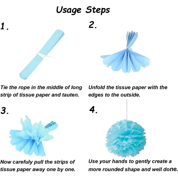 Cocodeko 18 Stück Seidenpapier Pompoms Blumen Ball Dekorpapper 18-teiliges blaues Papierblumen-Set
