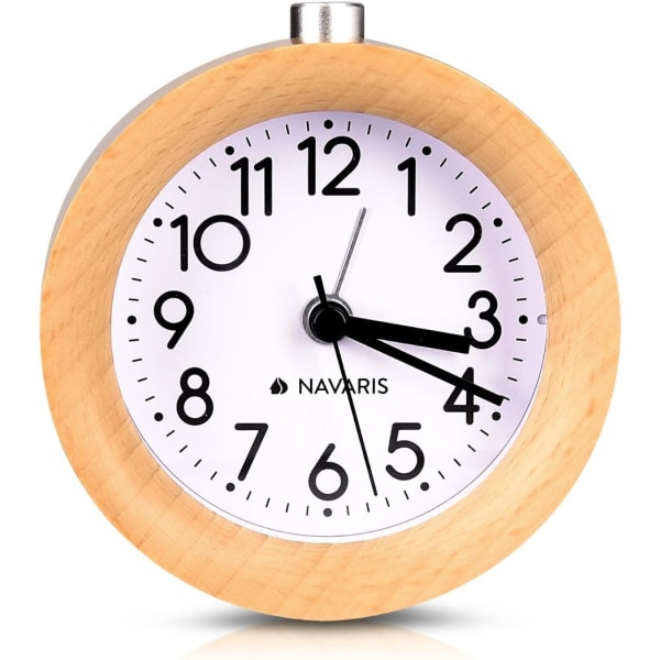 Navaris Analog träklocka med snooze - Retro klocka med