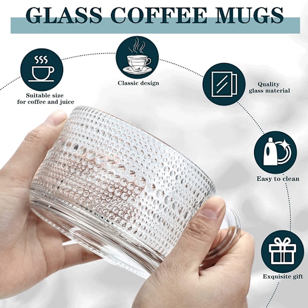 2 stk 400 ml glas kaffekopper sæt, præget tekopper til cappuccino, latte, korn, yoghurt, drikkevarer