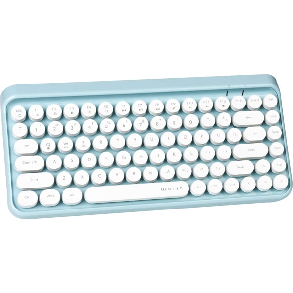 Bärbar Bluetooth Färgglada Dator Tangentbord, Trådlös Mini Kompakt Retro Skrivmaskin Flexibel 84 Tangenter Design Tangentbord (Blå-Vit)
