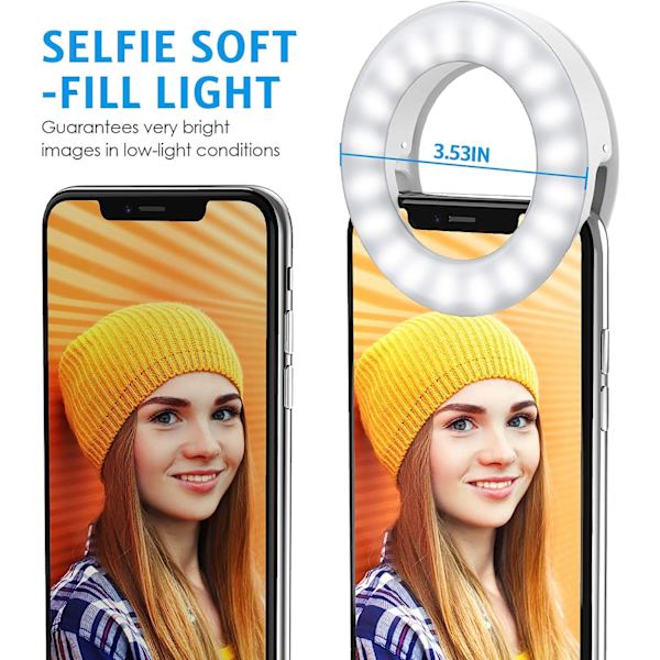 Selfie-lys, Selfie-lys til mobiltelefon, Ringlys til mobiltelefon, 40 LED
