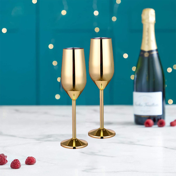 Champagne-fløyter, sett med 2, rustfritt stål, knusesikkert