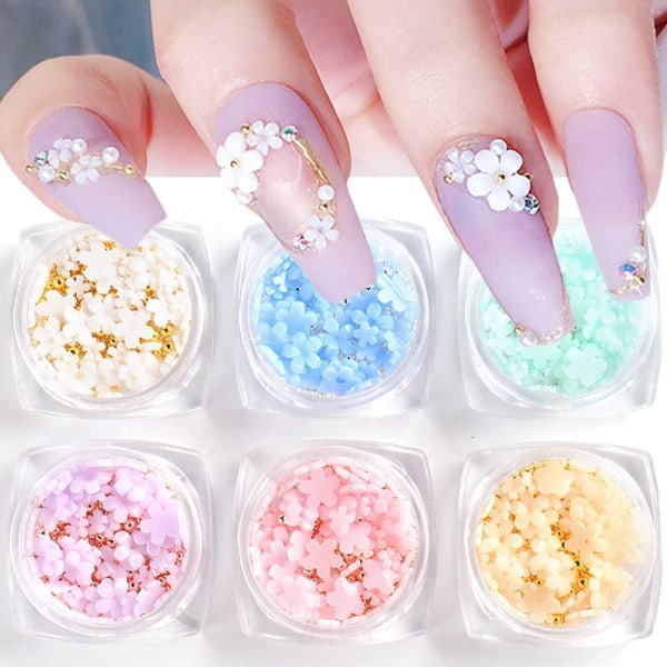Blomspikdekorationer för nagelkonst, 3D nagelblommor strass