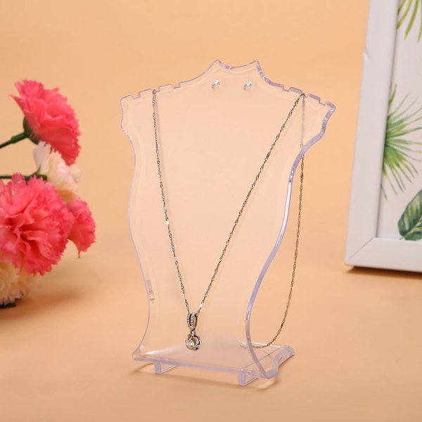 Necklace Pendant Chain Jewelry Bust Display Stands Hanger Earrings Holder Rack Transparent