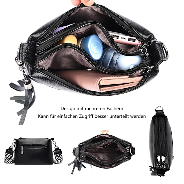 Axelväska dam liten handväska flera fickor crossbody väska grå med 3 utbytbara axelremmar