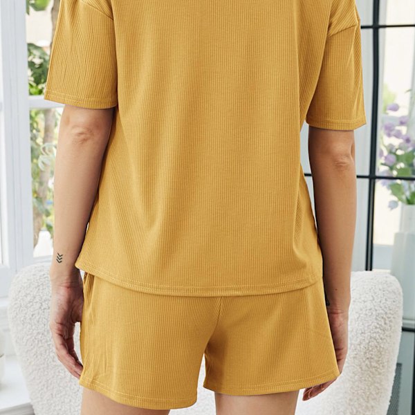 Damkläder hushållskläder enfärgad kortärmad shorts avslappnad tvådelad kostym